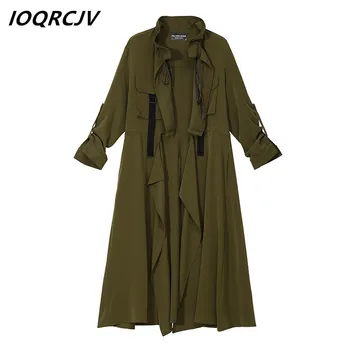 

Women's Trench Coat Spring Autumn Fashion Casual Handsome Army Green Thin Long Coat Lapel Pocket LadiesWindbreaker Female Q259