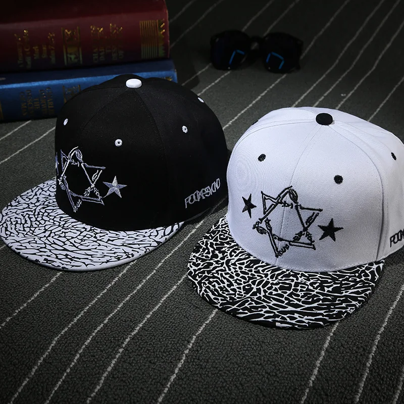 Черные Шляпы в стиле хип-хоп, женская и мужская кепка, Шестигранная звезда, вышивка, шапки в стиле хип-хоп, регулируемая летняя кепка s BKX506