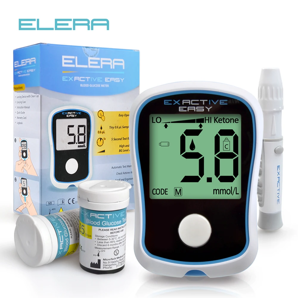 ELERA CE FDA глюкометров глюкометр монитор диабетиков Тесты нормальное выделение сахара с мочой монитор 50 полоски + 50 иглы сахара в крови - изображение