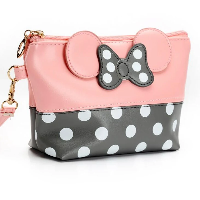 

Cartoon Bow Makeup Case Women Cosmetic Bag Zipper Hand Holding Make Up Handbag Organizer Storage Pouch Toiletry Travel Wash Bags