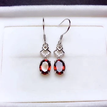 

natural red garnet gem drop earrings Natural gemstone Fashion geometry round earrings S925 silver female girl gift party jewelry