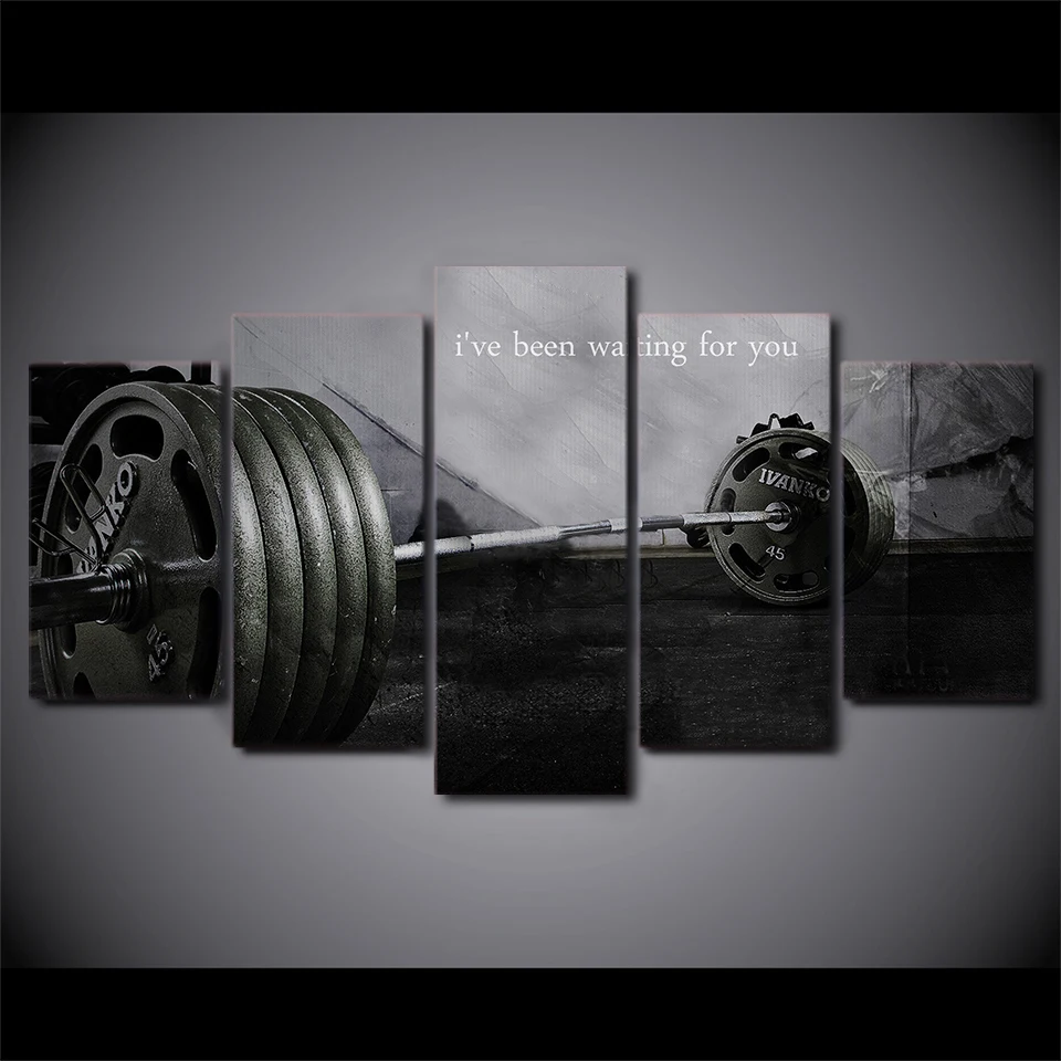 5 Pieces Barbell Gym Bodybuilding Wall Art Poster Pictures ...