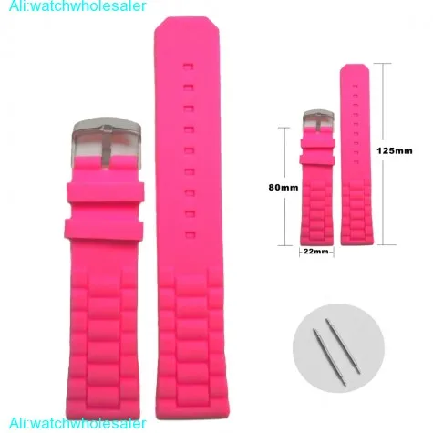 22mm New Hot Pink Silicone Jelly Rubber Ladies Watch Band Straps WB1052B22JB