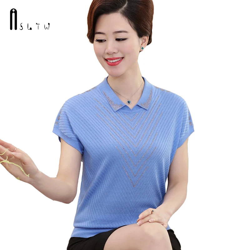 

ASLTW T Shirt Women Summer 2018 Women's Short Sleeve Turn Down Collar T-shirt Plus Size Causal Solid Female T Shirts