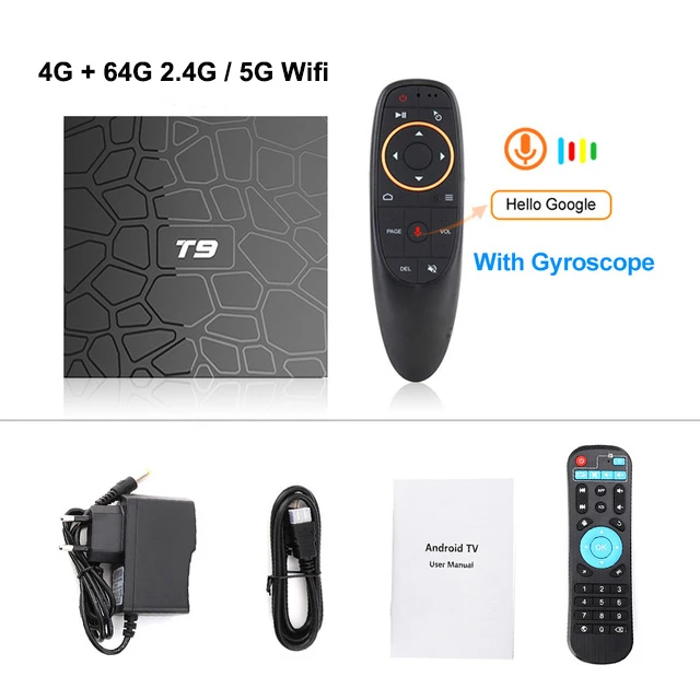 4GB 64G Add Voice T9 Android ТВ приставка Android 9,0 ТВ приставка 4 ГБ 32 ГБ 64 Гб Смарт ТВ Rockchip RK3318 1080P H.265 4 к GooglePlay Netflix медиаплеер PK H96 - Цвет: 4GB 64G Add Voice