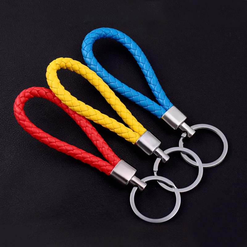 Handmade Leather Rope Woven Keychain Metal key rings Key Chains Men or