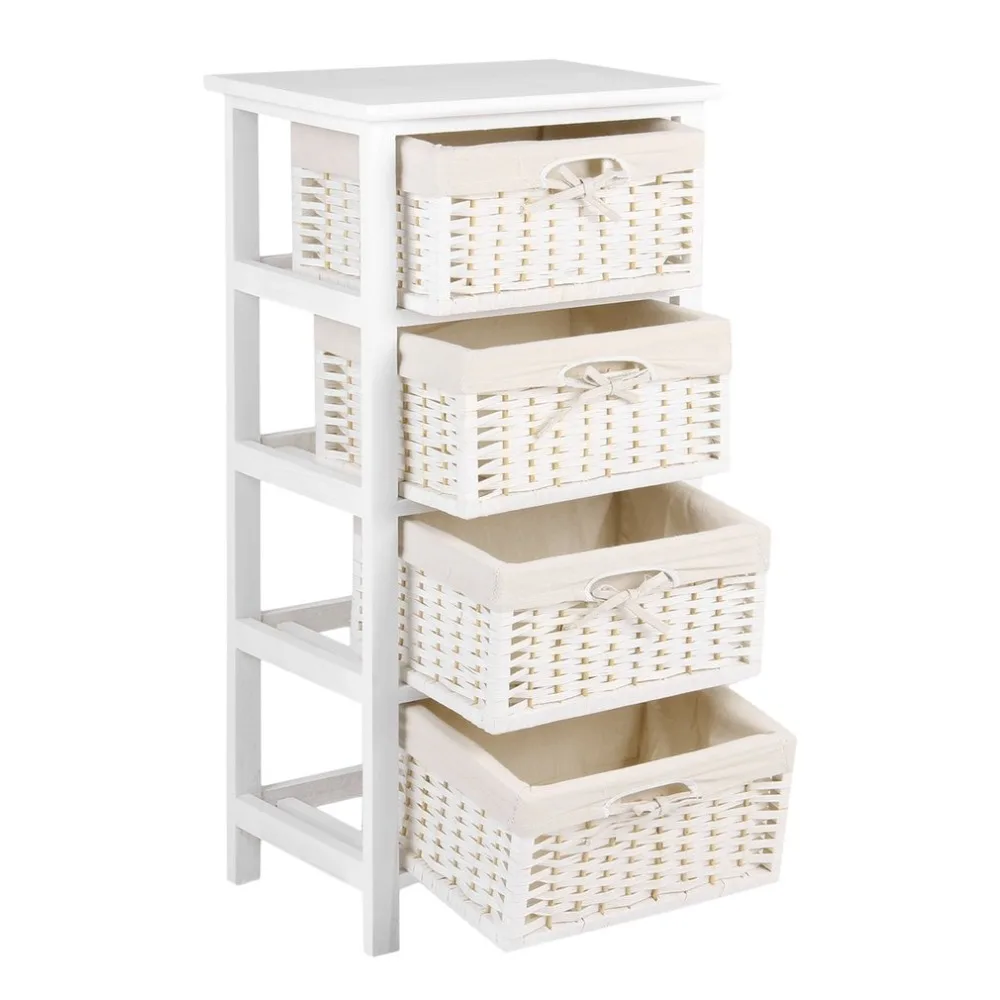 Классический потертый шик белый шкаф для хранения стол с 4-мя ящиками плетеные корзины украшение дома мебель