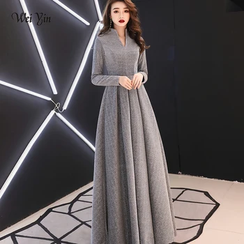wei yin 2020 Women Long Sleeve Evening Gowns Celebrity Dress Elegant Formal Long Dresses Satin A line Evening Dresses WY1509 long wei tvt 322 double needle mv table long wei tvt 322 mv table