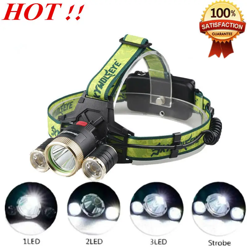 

Hot Headlamp CREE XM-L T6 + 2 x R5 6000Lm LED Waterproof Headlight Rechargeable 4 Mode Head light For 2x18650 battery