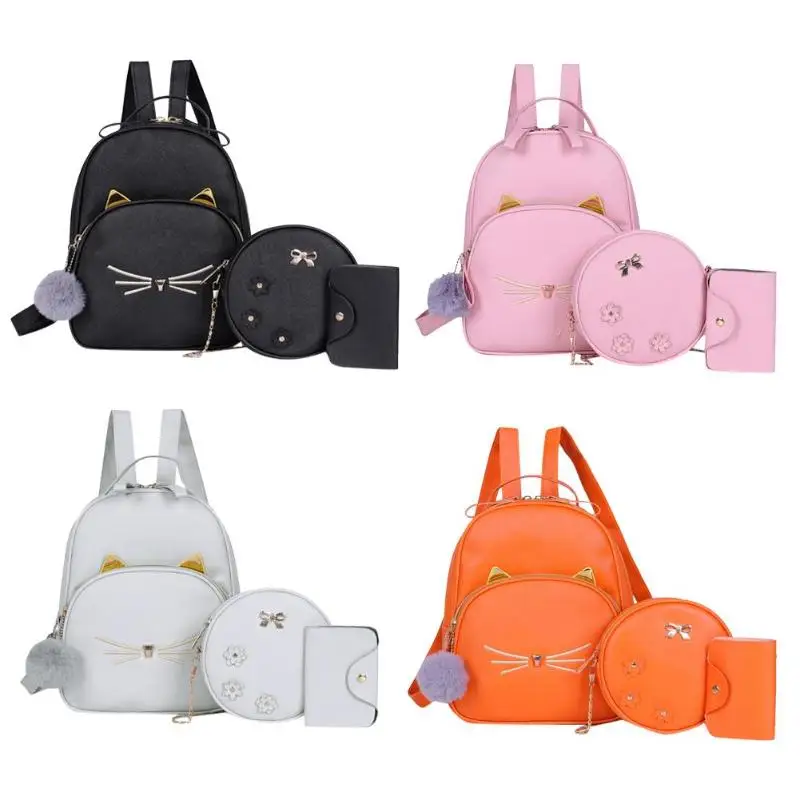 3 шт./компл. модные композитные сумки с принтом кота набор рюкзаков сумки на плечо держатель для карт Женский Повседневный кожаный рюкзак из искусственной кожи