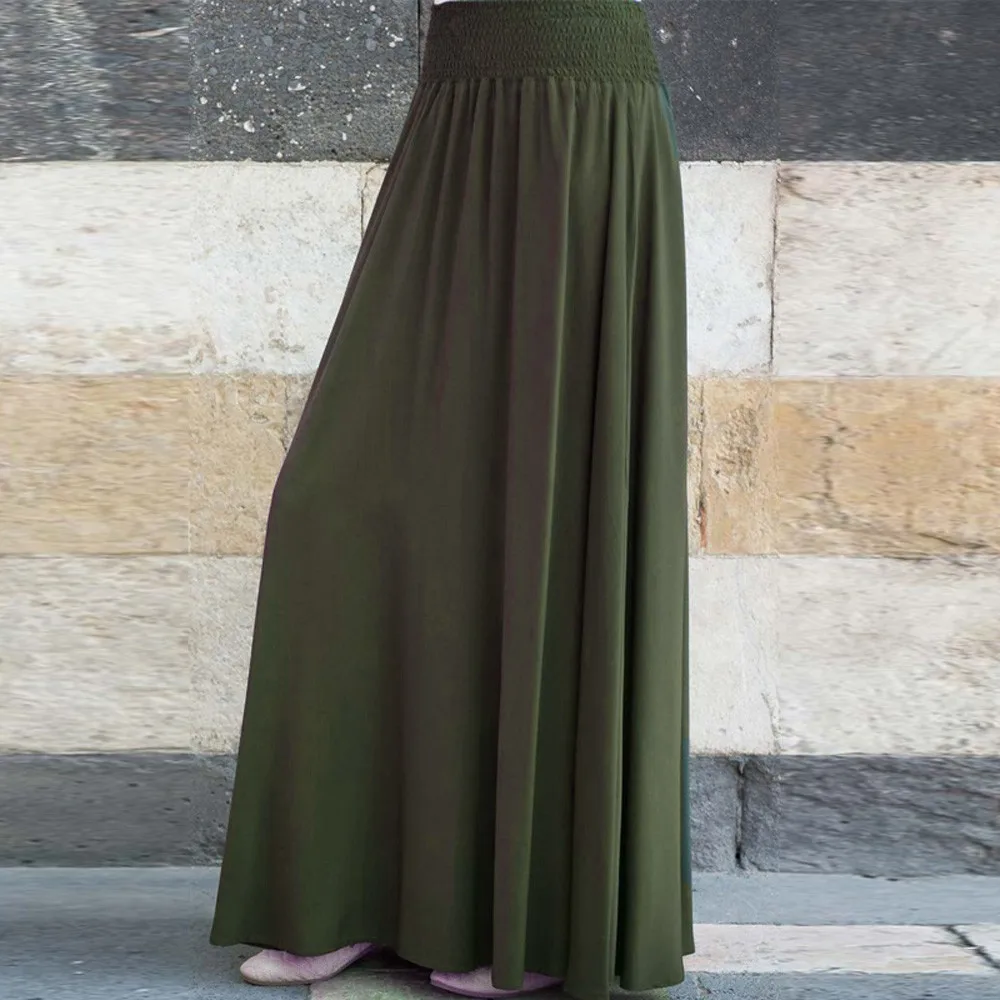 Женская мода эластичный пояс сплошной цвет хлопок плиссированная юбка Винтаж А-силуэт Свободные повседневные длинные юбки Faldas Largas #7