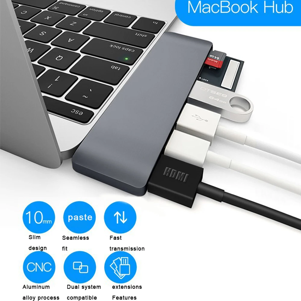 Тип C USB HUB RJ45 HDMI 4 K* 2K60HZ 4 K* 2K30HZ USB 3,0 HUB адаптер Поддержка SDHC MMC MCIRO SD TF Card Reader для MacBook