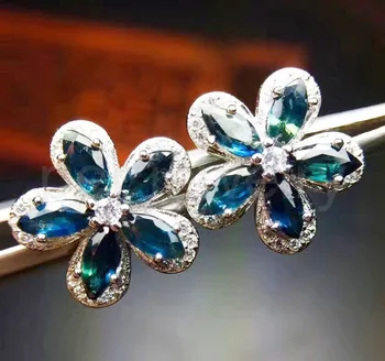 

Natural authentic sapphire flower stud earring 0.35ct*10pcs gemstone Free shipping 925 sterling silver Fine jewelry J9110005T