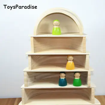 

Nature Wood 12Pcs Arched Rainbow Bridge Building Blocks Wooden Toys For Kids 11Pcs Semicircle Assembling Cabinet Educational