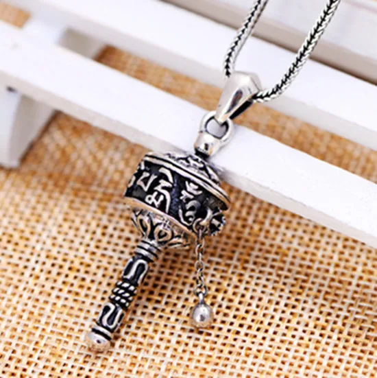 

Retro Thai Silver Jewelry s925 silver Tibetan Buddhist mantra prayer wheel pendant men pendant pendant free shipping