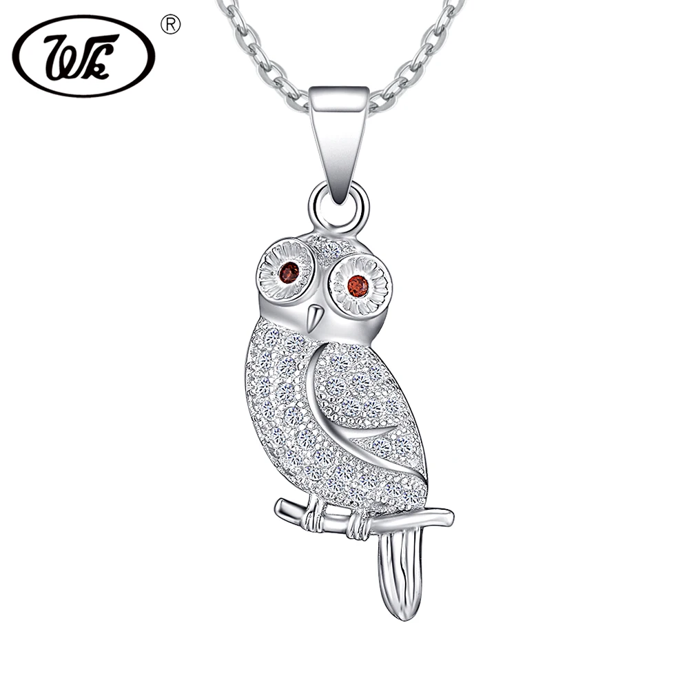 

WK Vintage Women Owl Necklace 925 Sterling Silver Cubic Zirconia Crystal Animal Pendant Necklaces Jewelry Dropshipping 4W NZ038
