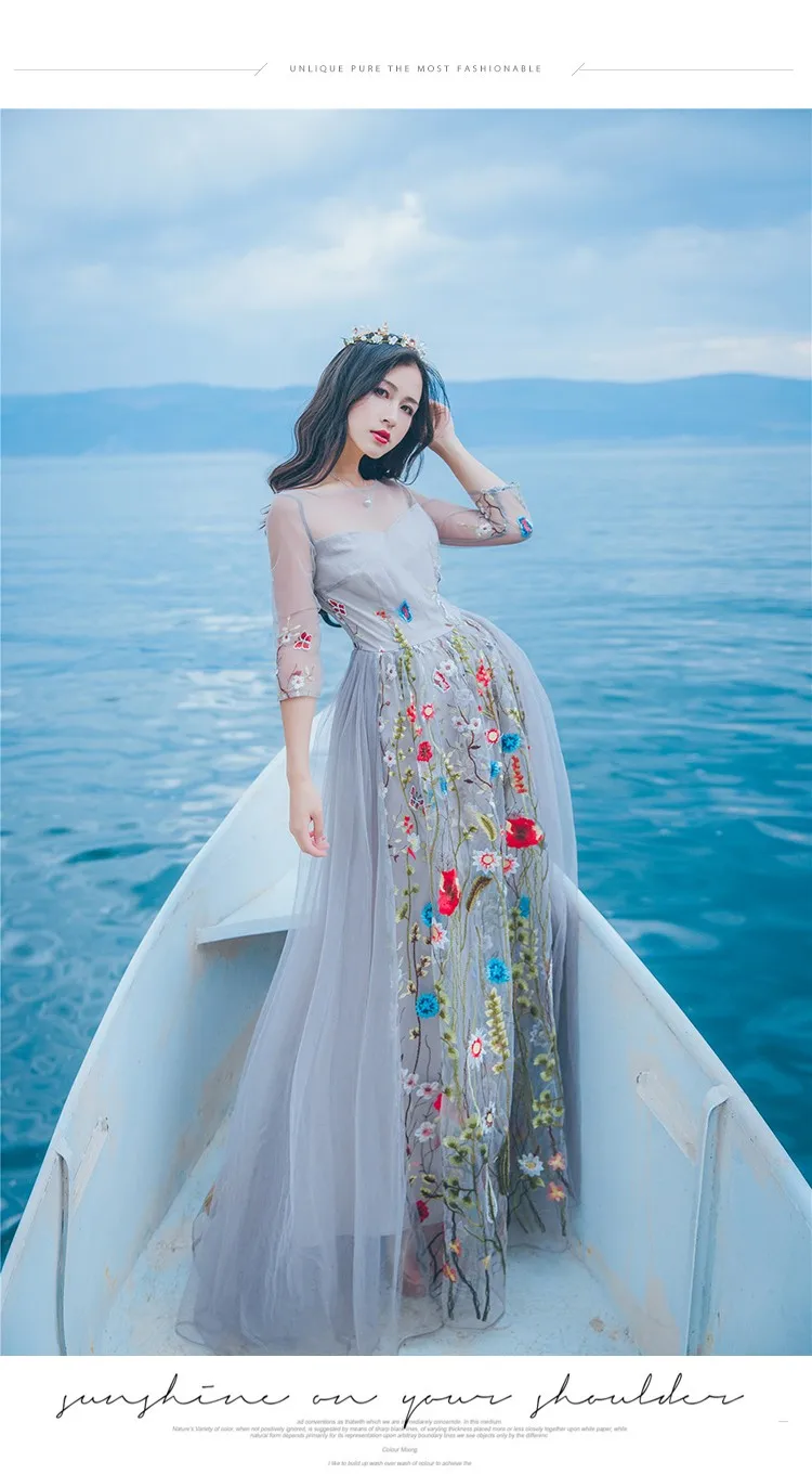 Женское богемное Сетчатое платье макси на весну и лето, винтажное тонкое пляжное летнее платье с вышивкой Mori Girl, vestidos