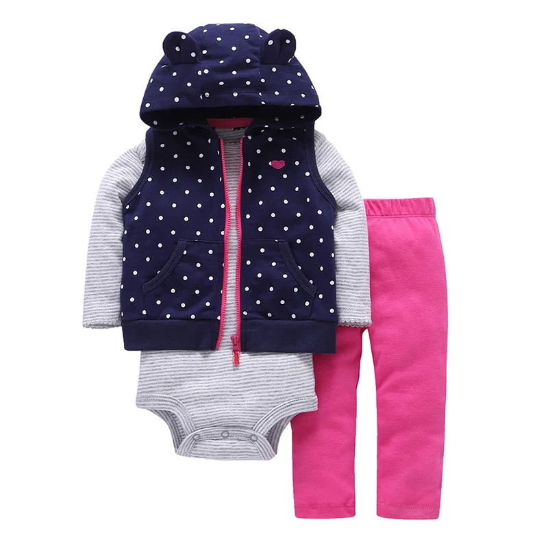 

2018 Baby Girls boys outwear coats 3pcs sets Vest + Long sleeve baby bodysuit + sports pants drop shipping 6-24m