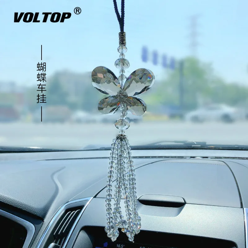 

Crystal Four-leaf Decoration Ornaments Car Accessories for Girls Rearview Mirror Diamond Lucky Hanging Pendant