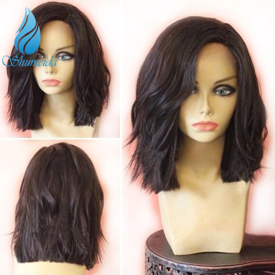 

SHUMEIDA 13*6 Lace Frontal Wig With Baby Hair Short Wavy Glueless Lace Front Wig Brazilian Remy Human Hair Wigs Bleached Knots