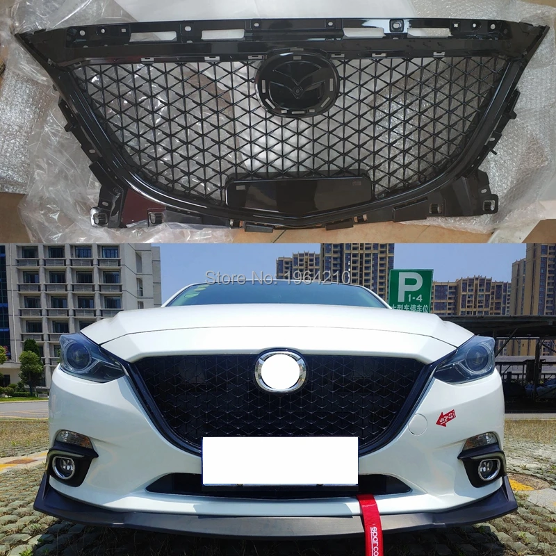 

For Mazda 3 Axela 2014 2015 2016 ABS Plastic Grille Modify Front Upper Grilles Bumper Front Center Mesh Grills Car Accessories