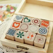 12 шт./компл. креативный Новинка деревянная коробка дневник комплект резиновых штампов Декоративные DIY zakka школьные канцелярские принадлежности(SS-1520