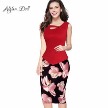 Alglam Muñeca de Una sola Pieza de Las Mujeres de Impresión Patchwork Vestido Lápiz Rodilla-Longitud de La Envoltura Delgada Bodycon Oficina Trabajo de Las Señoras S-XXL Vestido Vestido