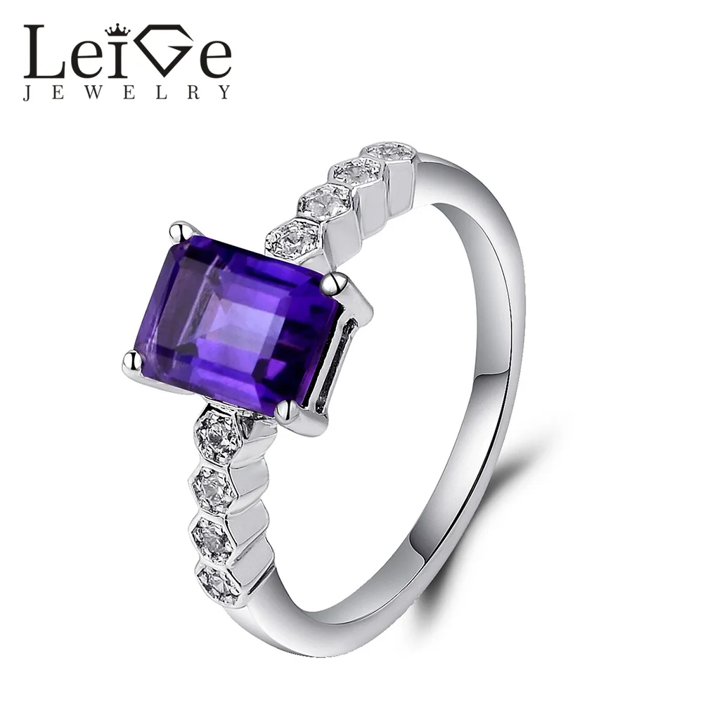 Leige Jewelry Purple Natural Amethyst Ring Emerald Cut 925 Silver Gemstone Rings for Women Wedding Anniversary Gift Fine Jewelry цена Leige Jewelry Purple Natural Amethyst Ring Emerald Cut 925 Silver Gemstone Rings for Women Wedding Anniversary Gift Fine Jewelry цены онлайн