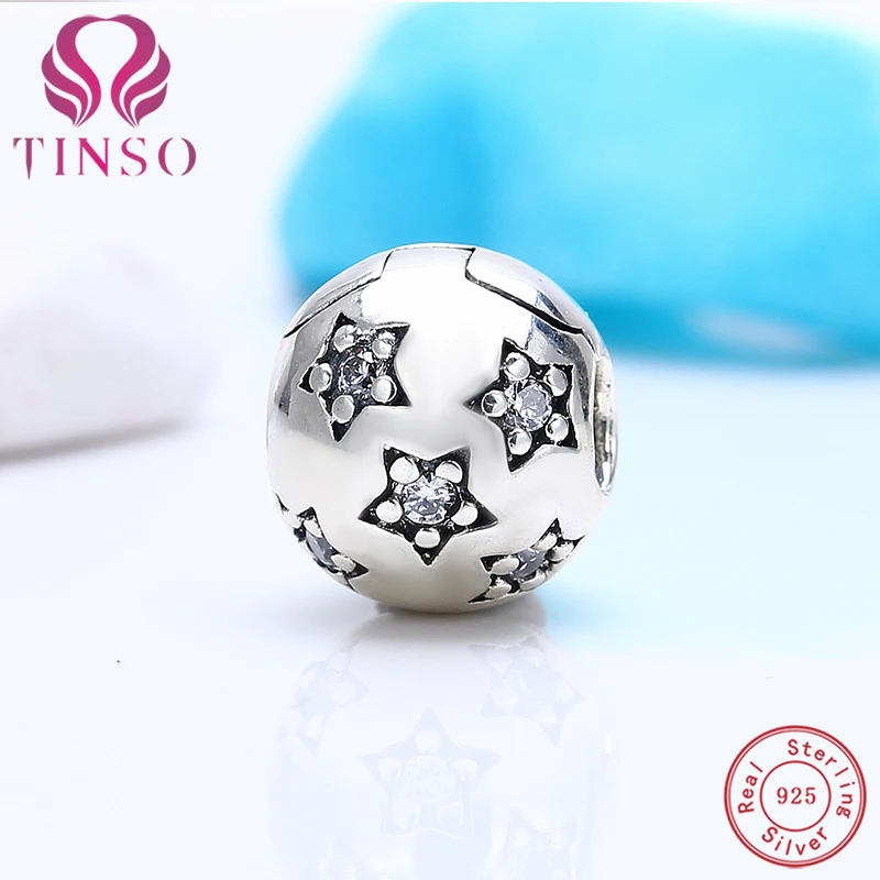 

100% Sterling Silver Stars Clear CZ Lock Clip Charm Fit Charms for European Style Beads Original Pandora Bracelets DIY