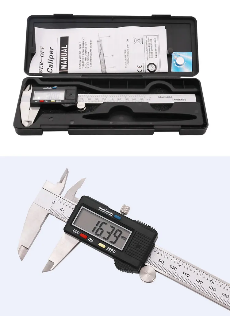 Электронный цифровой штангенциркуль 150 мм из нержавеющей стали правило калибровочных Микрометр 6 дюймов ЖК-Линейка Инструмент с кейсом