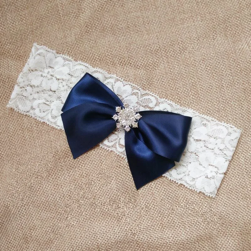 Wedding Garter Vintage Navy Ribbon Bow Bridal Lace garter with Rhinestone Wedding Garter Vintage Navy Ribbon Bow Bridal Lace garter with Rhinestone