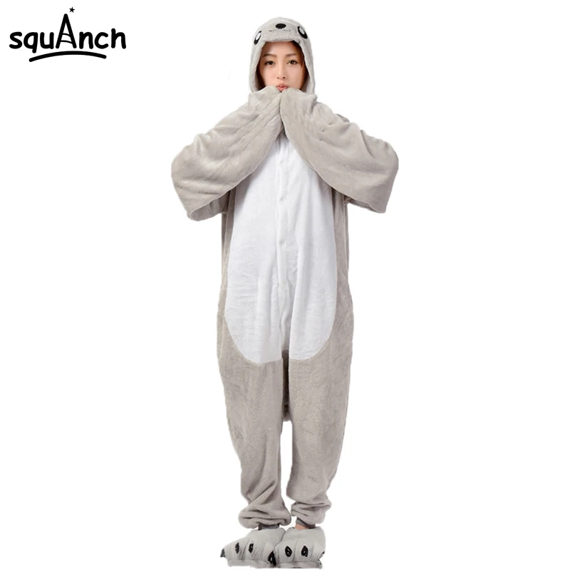 

Animal Pajama Sea Lion Onesie Men Women Adult kugurumi Gray Jumpsuit Overalls Flannel Warm Soft Lovely Onepiece Winter Sleepwear