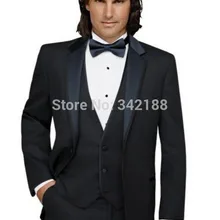 Индивидуальный заказ, облегающие смокинги для жениха, черные лучшие мужские атласные лацкан друг жениха, мужские свадебные костюмы жениха(пиджак+ брюки+ галстук+ жилет