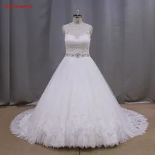 100 % real picture 2016 A-Line Strapless Appliques Lace Sashes Bridal Gown Cap Sleeve YIYI Wedding Dress WD0030