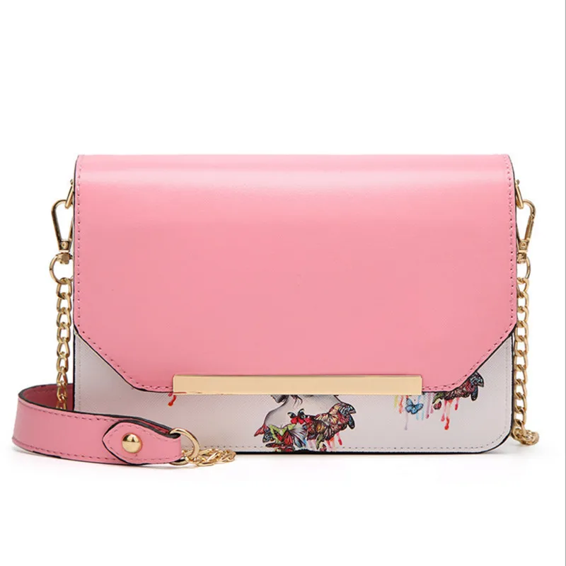 

New Women PU Leather Handbags Retro printing chain small square bag Messenger Packet Mini One Shoulder Buckle Shoulder Package