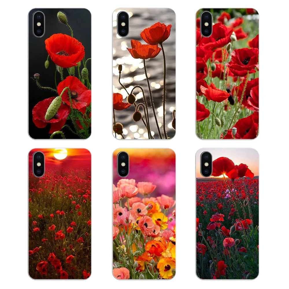 

Silicone Phone Bag Case For Xiaomi Mi A1 A2 5X 6X 8 lite SE Pro Max Mix 2 2S 3 Mi5 Mi5S Red Poppies cornflowers Art Poster Print