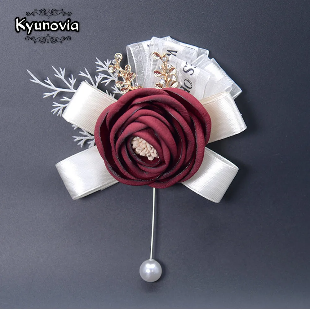 Kyunovia костюм с лацканами Брошь булавка свадебная бутоньерка Шелковый цветок розы