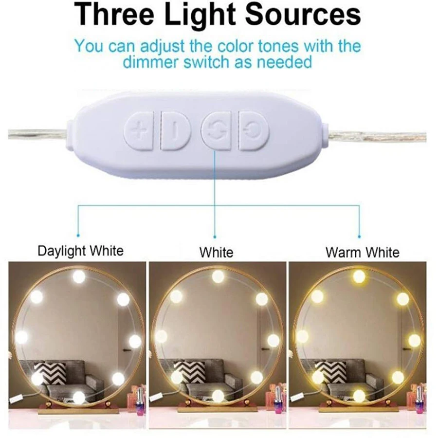 USB 3 цвета затемнения 10 светодиодный группа ламп лампа Голливудский стиль макияж лампа для туалетного столика ванная комната LED-подсветка маленького зеркала