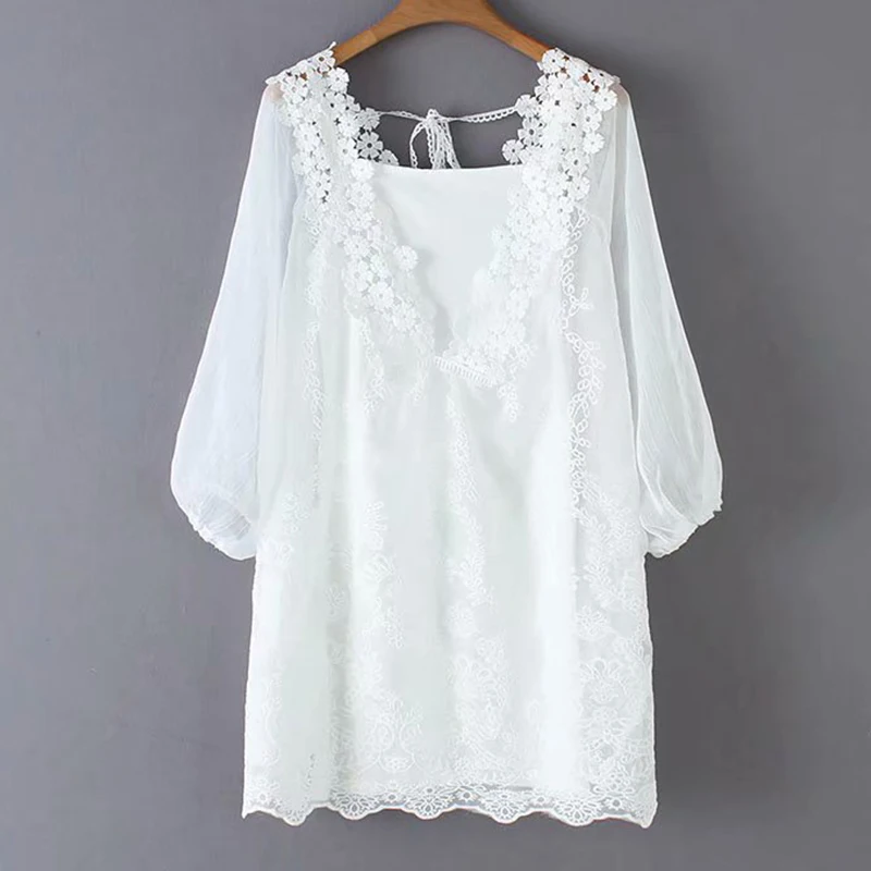 Women's Clothing Dress 2019 Chiffon Stretch Fabric Lantern Sleeves Lace Dress Ms Summer Sexy Slim Fit Temperament Clothing