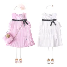 Многослойное платье с бантом для девочек г. Детские летние платья для девочек, платье принцессы для девочек плиссированное платье для девочек от 90 до 135 см