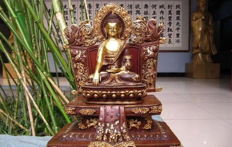 

13 Nepal Buddhism Pure Red Bronze Copper 24K Gold Gild Sakyamuni Buddha Statue