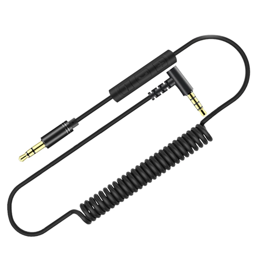 

A5T 3.5mm Audio Cable Male to Male AUX Line L-type 1.5 Meters Spring-like Wire In-line Control with Mic For Laptop Smart Phones