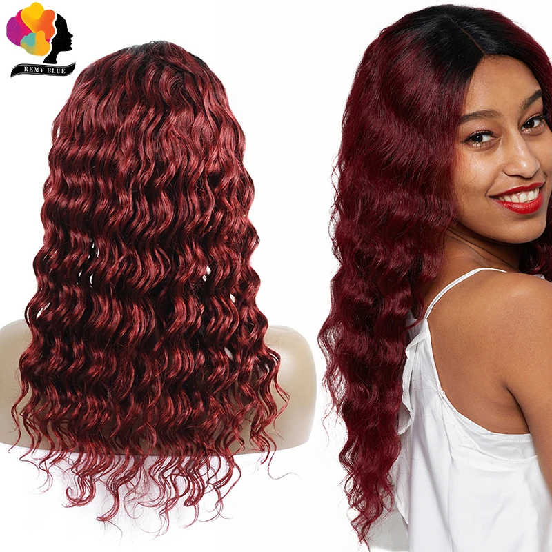 Remyblue Hair Red Water Wave Bundles With Closure 99J Burgundy Colored Remy Human Hair Weave Brazillian Hair Bundle With Closure