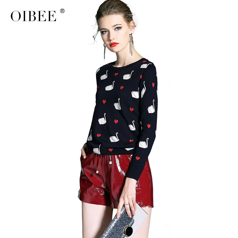 

OIBEE2019 sping and winter new women's fashion printing college wind pullover sweater loose large size knitted shirt