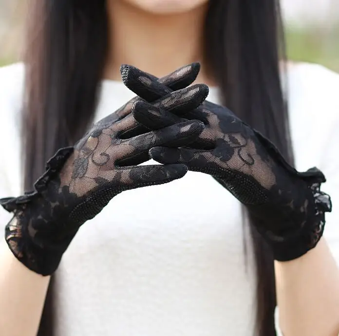 Женские кружевные солнцезащитные перчатки на весну и лето, женские противоскользящие перчатки для вождения, сексуальные кружевные перчатки для девушек R002