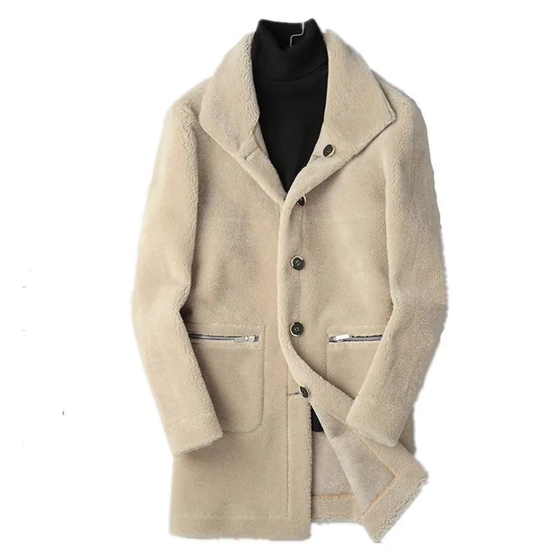 

100% Wool Coat Winter Jacket Men Real Sheep Shearling Fur Warm Coats Double-side Wear Suede Jackets L18-7203 MY1656