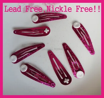 

50PCS 5.0cm 2.0" Glitter Fushia Metal Snap Clips with gluing pads at nickle free and lead free bling bling hairpins boutique