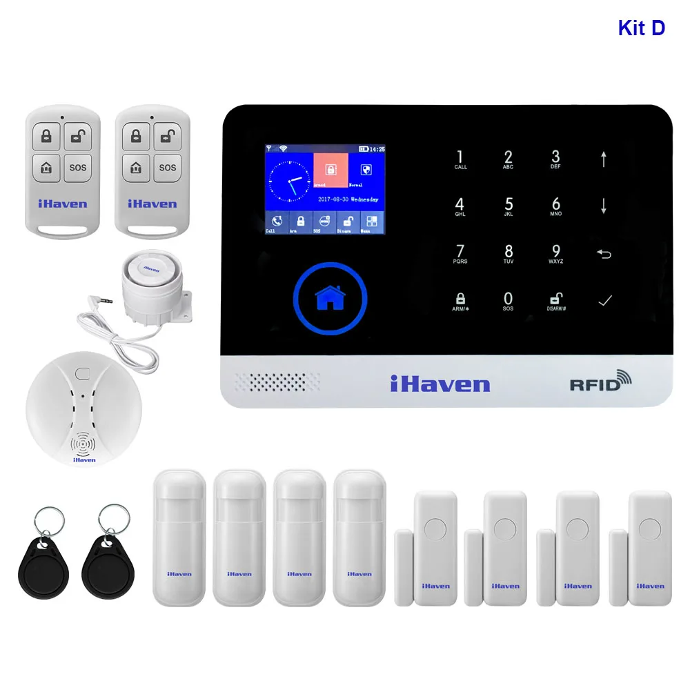 

WIFI GSM 3G GPRS English German Switchable RFID card Wireless Home Security Arm Disarm Alarm system APP Remote Control