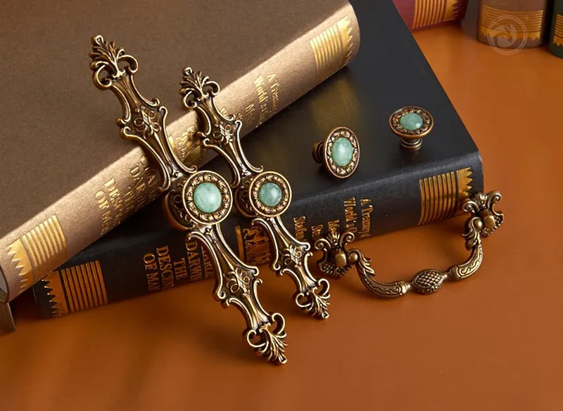 

5Styles Vintage Dresser Pulls Handle Green Stone Drawer Handle Door Knob Rustic Kitchen Handles Furniture Hardware