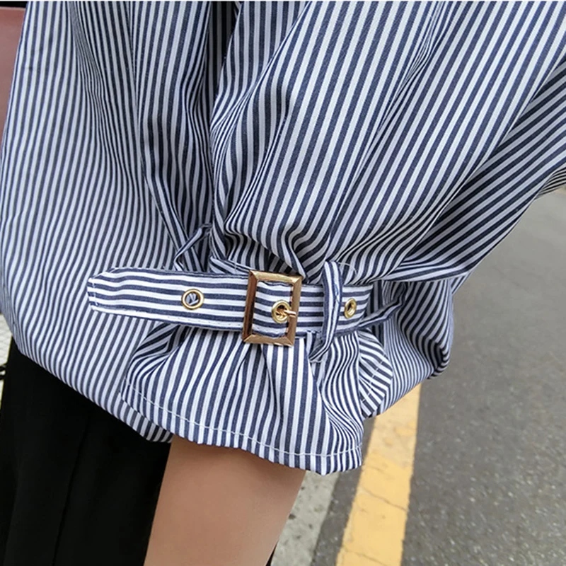 Женская блузка с открытой спиной и рукавом фонариком в полоску|shirt top|loose shirtlantern